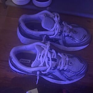 New Balance Kids White and Navy Sneakers